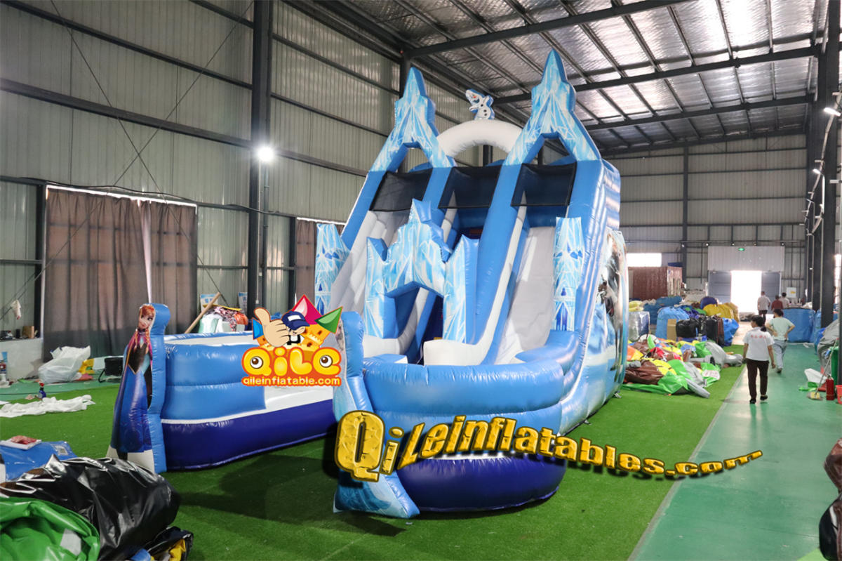 qile-7100  inflatable dry slide Frozen Snow World slide