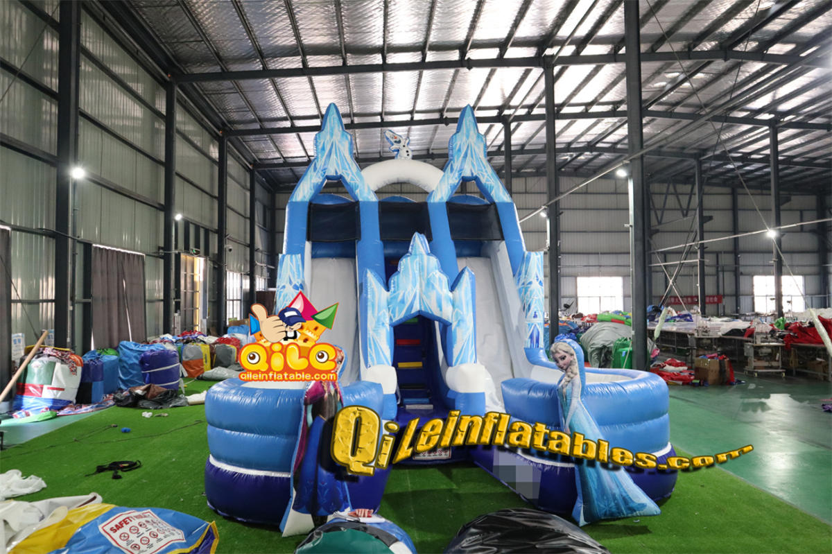 qile-7100  inflatable dry slide Frozen Snow World slide