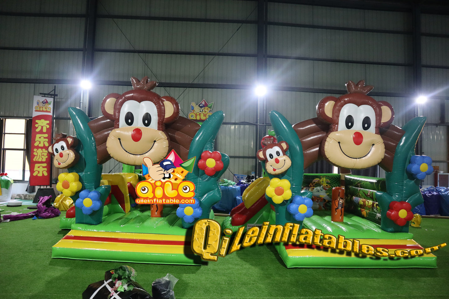 qile-2024009  inflatable  castle big face monkey combo  for sales