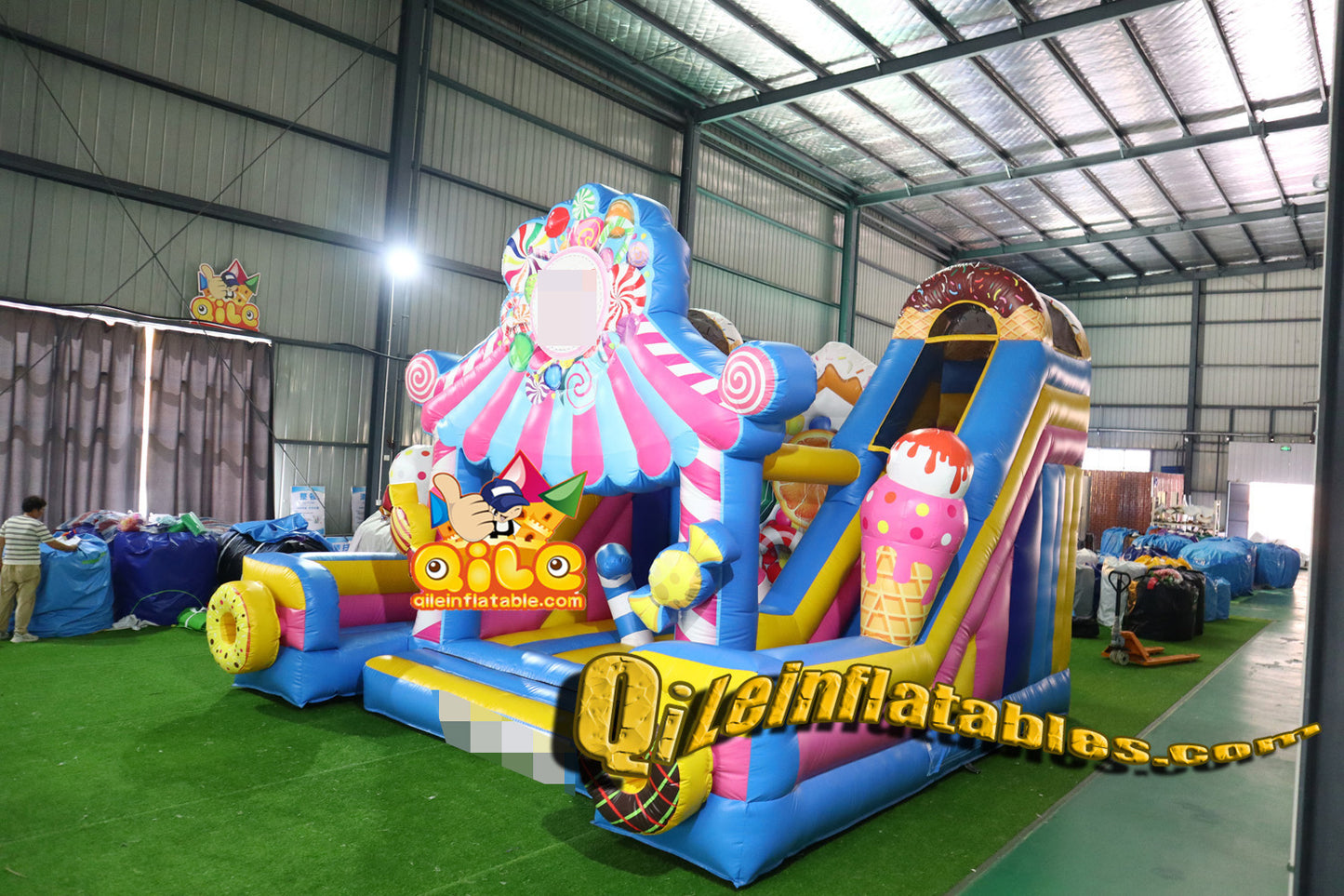 qile-2024066  inflatable dry slide candy world slide