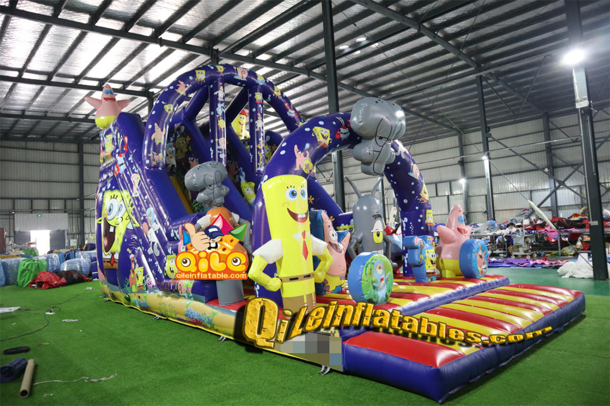 qile-7024  inflatable SpongeBob Patrick dry slide