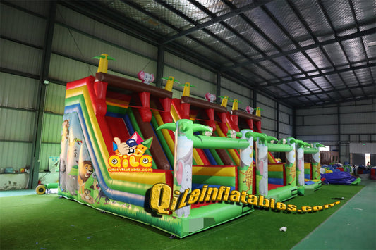 qile-7062   inflatable dry slide forest  slide