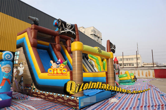 qile-7065   inflatable dry slide Pirate Ship slide